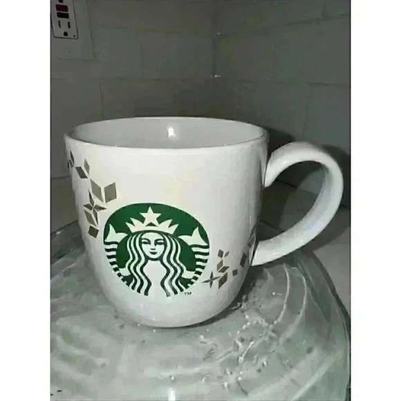 Starbucks Holiday Collection Gold Green Siren White Coffee Mug 2013 Christmas - Picture 2 of 11